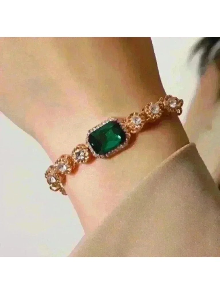 Emerald Green Gemstone Bracelet: Luxurious 18k Gold Filled Bracelet
